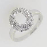 14K White Gold & Diamond Semi Mount Ring Setting OV 9x7mm Double Halo Engagement - Syzjewelry